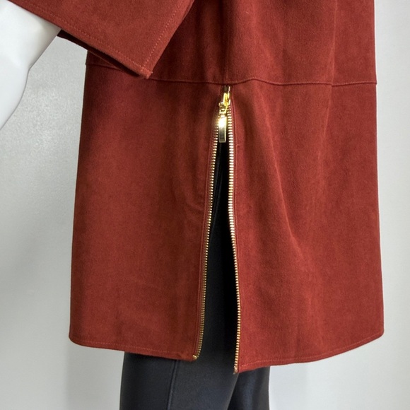 Chico’s Open Front Faux Suede Long Jacket in Rust Brown - Picture 6 of 10